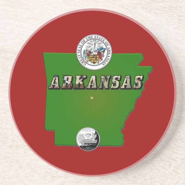 Arkansas Karta, Seal och State Faux-kvarteret Underlägg Sandsten (Framsidan)