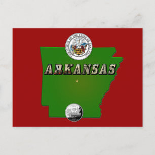 Arkansas Karta, Seal och State Faux-kvarteret Vykort