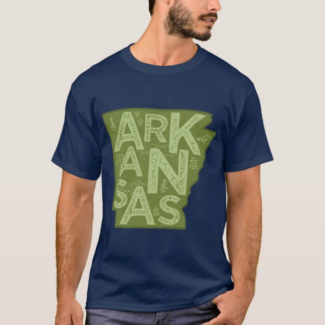 Arkansas Karta Typography Grönt T Shirt (Framsida)