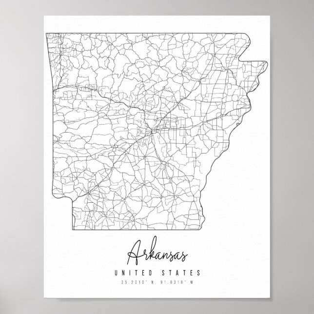 Arkansas Minimal Street Karta Poster (Framsidan)
