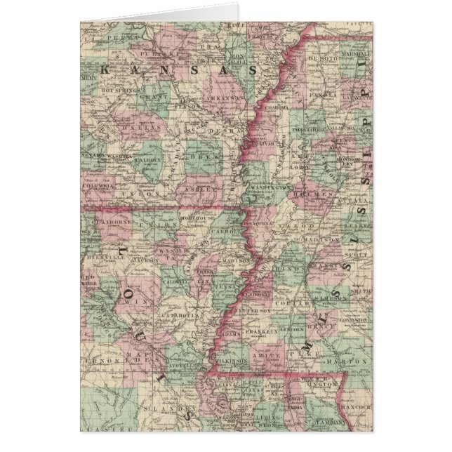 Arkansas, Mississippi och Louisiana Hälsningskort (Framsidan)