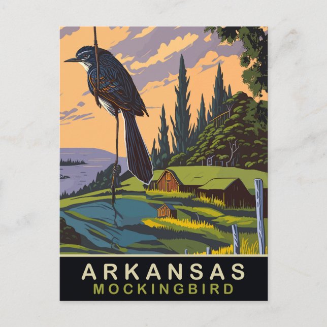 Arkansas, Mockingbird on a Farm, Travel Vykort (Framsida)