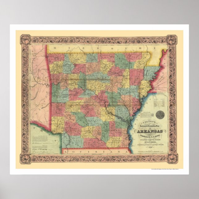 Arkansas Railroad Karta 1854 Poster (Framsidan)