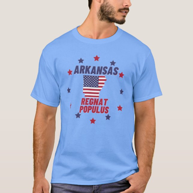 Arkansas Regnat Populus State Motto Flag Map Desig T Shirt (Framsida)