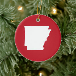Arkansas röd och vit julgransprydnad keramik