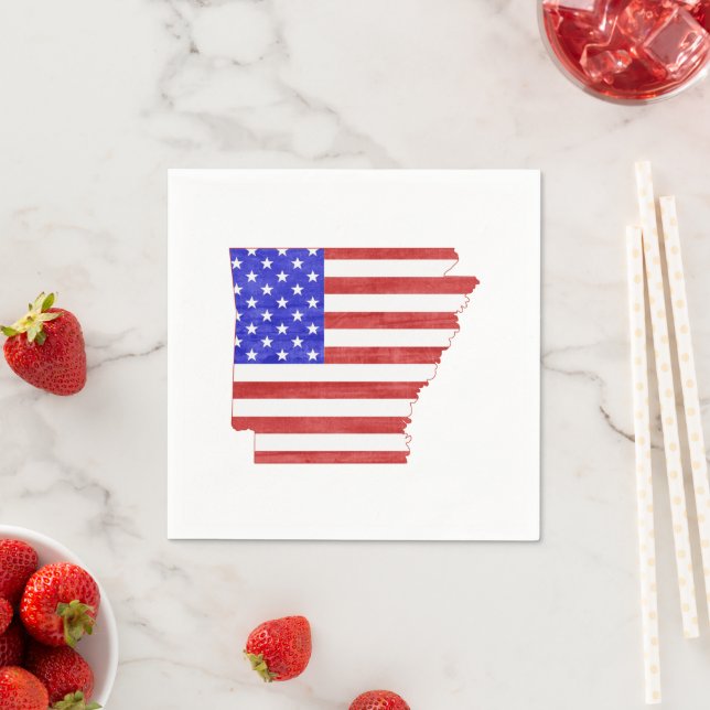 Arkansas Shaped American Flagga Patriotic Papper Pappersservett (Insitu)