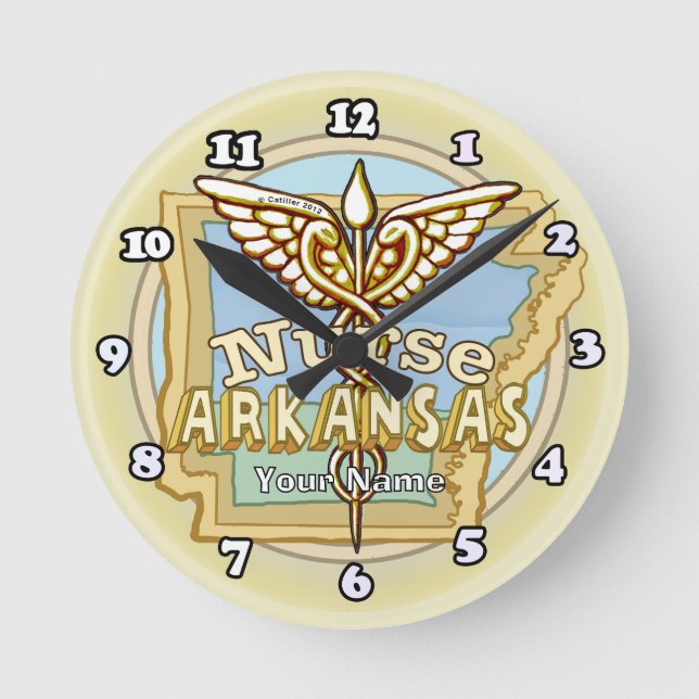 Arkansas Sjuksköterska Caduceus Rund Klocka (Framsida)
