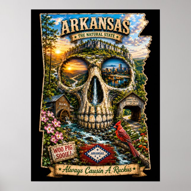 Arkansas Skull Art Affisch - State of Mind (Framsidan)