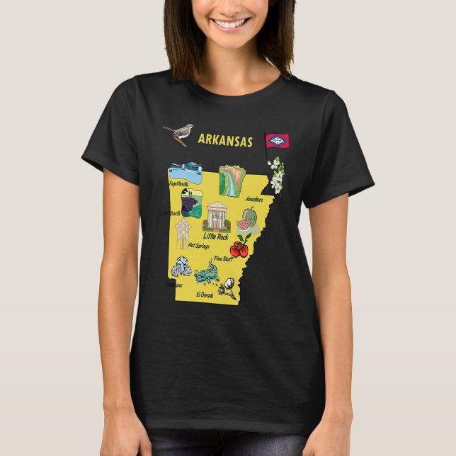 Arkansas state map major cities Tourist Destinatio T Shirt (Framsida)