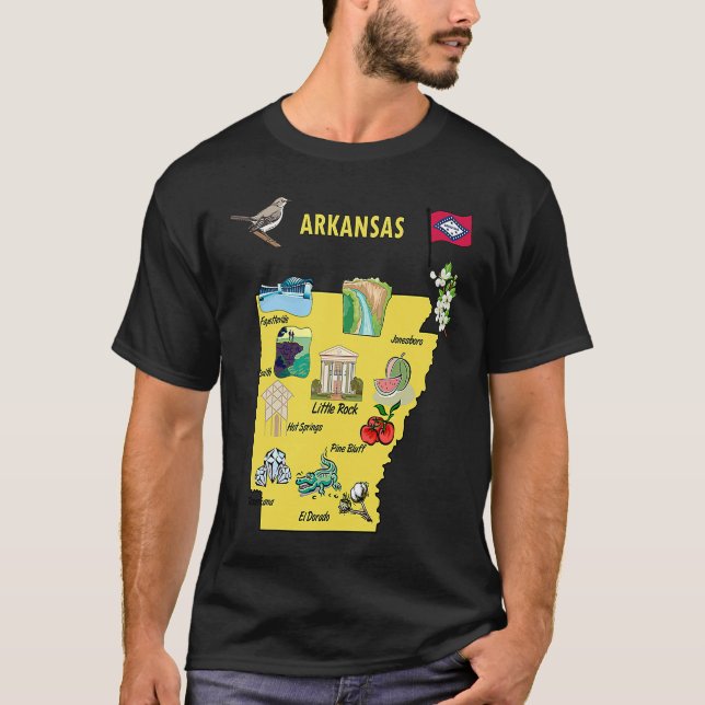 Arkansas state map major cities Tourist Destinatio T Shirt (Framsida)