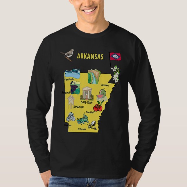 Arkansas state map major cities Tourist Destinatio T Shirt (Framsida)