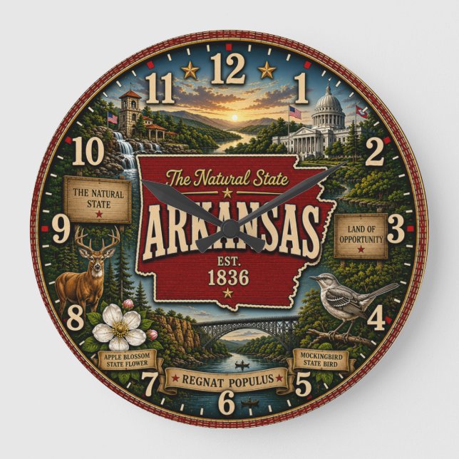 Arkansas State Vintage Map Stor Klocka (Framsida)