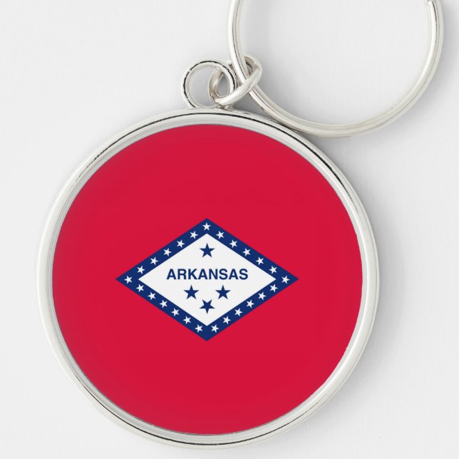 Arkansas Statlig flagga Design Rund Silverfärgad Nyckelring (Framsidan)