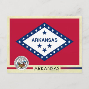 Arkansas Statlig flagga och Seal Vykort