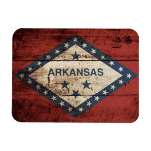 Arkansas Statlig flagga på Old Wood Grain Magnet