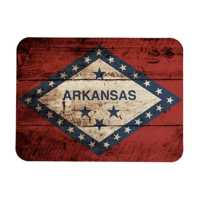 Arkansas Statlig flagga på Old Wood Grain Magnet (Horisontell)