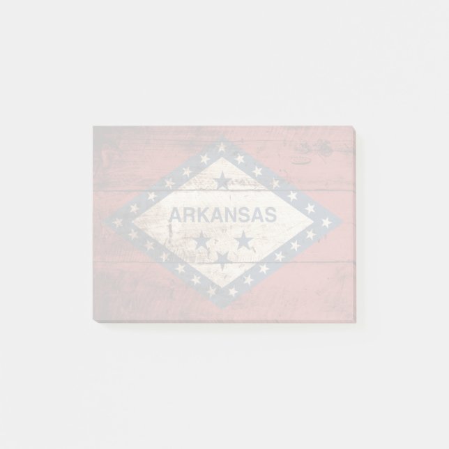 Arkansas Statlig flagga på Old Wood Grain Post-it Block (Framsida)