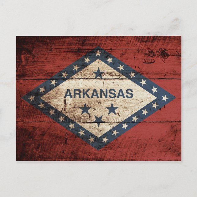 Arkansas Statlig flagga på Old Wood Grain Vykort (Framsida)
