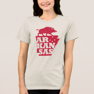 Arkansas statskarta kontur gris Razorback Country T Shirt
