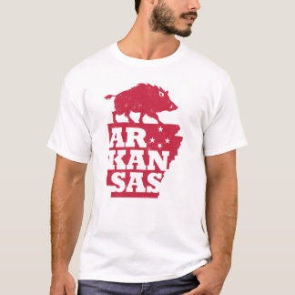 Arkansas statskarta omridsgris Razorback Country T Shirt