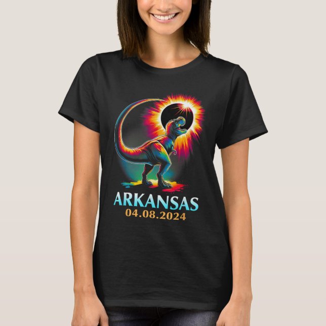 Arkansas Totality Total Solar Eclipse 2024 T Rex D Shirt (Framsida)