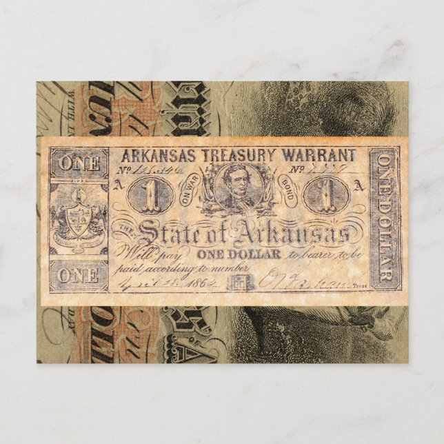 Arkansas Treasury Civil Krig Antique Money Vykort (Framsida)
