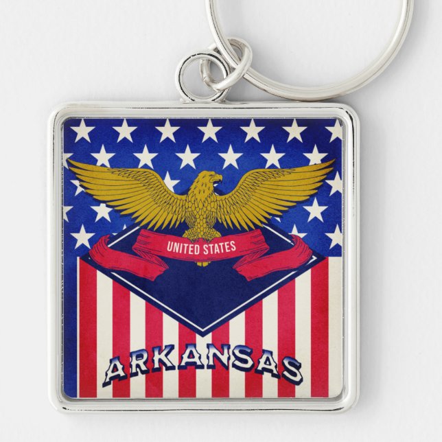 Arkansas USA flagga Fyrkantig Silverfärgad Nyckelring (Framsidan)