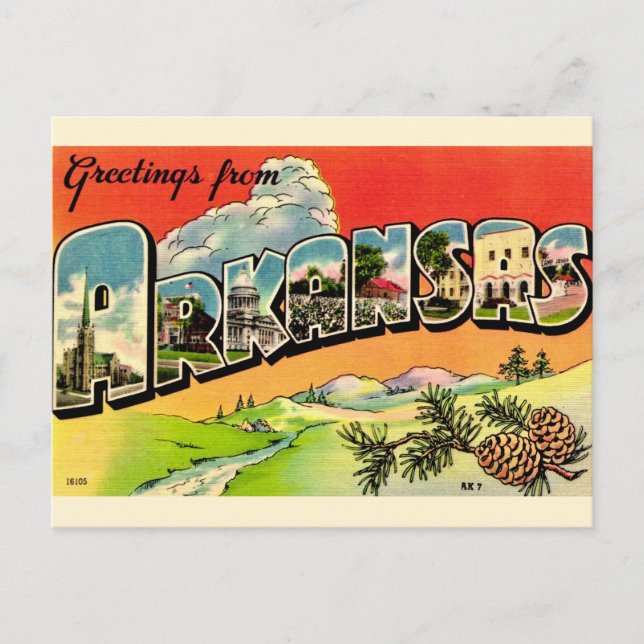  Arkansas Välkomst Färgrik Vintage Postkort  Vykort (Framsida)
