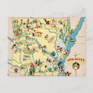 Arkansas Vintage Tecknad Karta Vykort