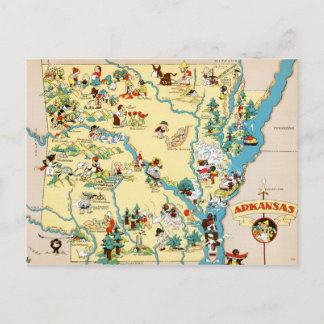 Arkansas Vintage Tecknad Karta Vykort