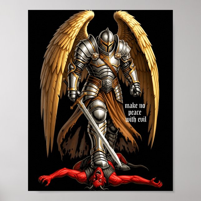 Ärkeängel Michael Tro Design Gör Ingen Fred Med  Poster (Framsidan)