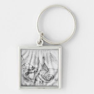 Ärkeängel St Michael, c.1450 Fyrkantig Silverfärgad Nyckelring