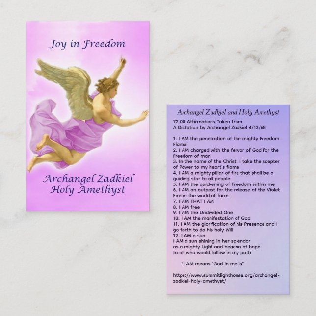 Ärkeängel Zadkiel och Heliga Amethyst Visitkort (Fram/baksida)