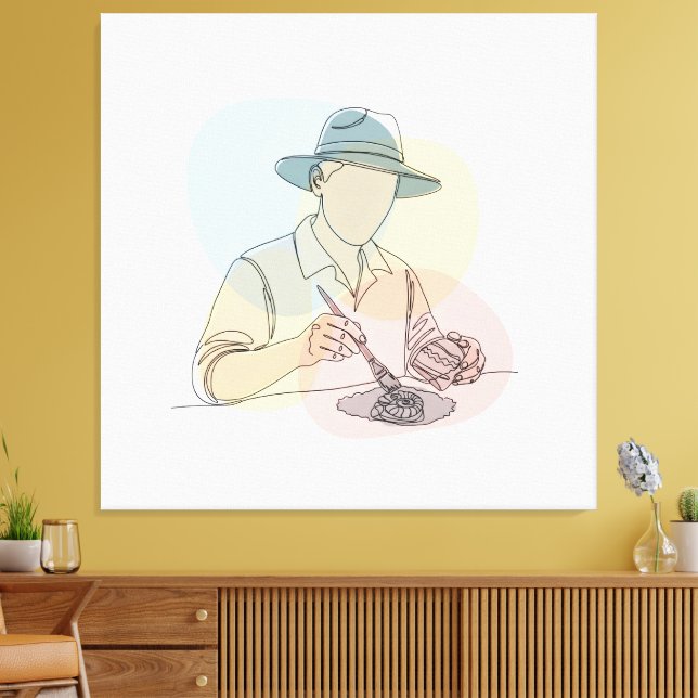 Arkeolog One Line Art, kontinuerlig enkel Canvastryck (Insitu (Vardagsrum))