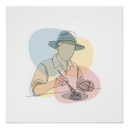 Arkeolog One Line Art, kontinuerlig enkel Perfect Poster