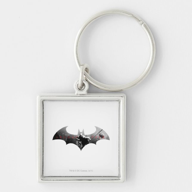 Arkham City Fladdermus Symbol Fyrkantig Silverfärgad Nyckelring (Framsidan)