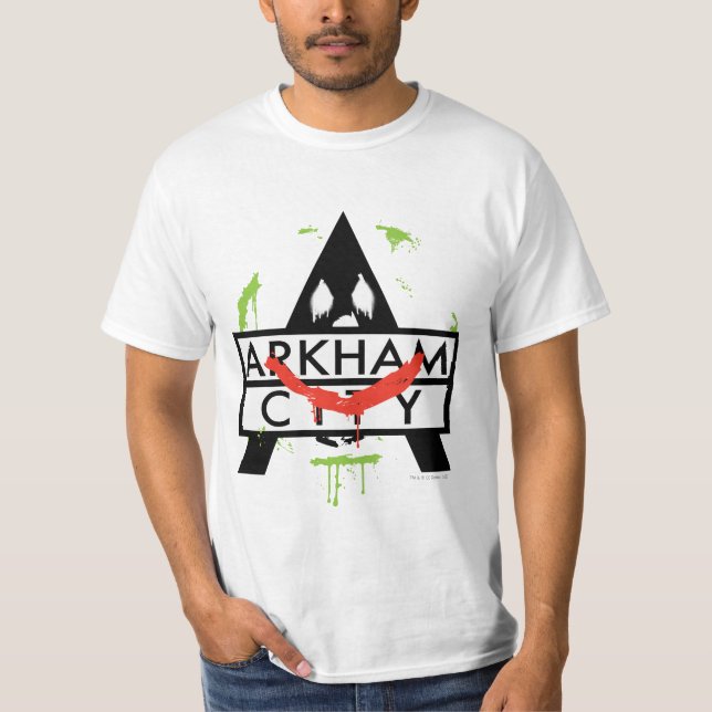 Arkham City Icon w/ Joker marks 2 T Shirt (Framsida)