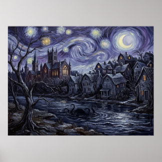 Arkham Massachusetts Stjärnklar Natt Lovecraft Lan Poster
