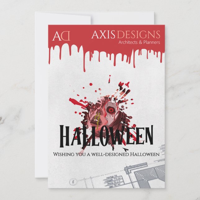 Arkitekt Halloween Zombie & Blodhälsningar Julkort (Framsida)