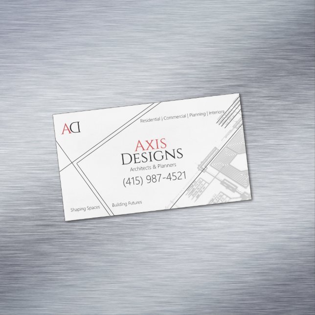 Arkitekt - minimalistisk blått utskrift vitt magnetiska visitkort (In Situ)