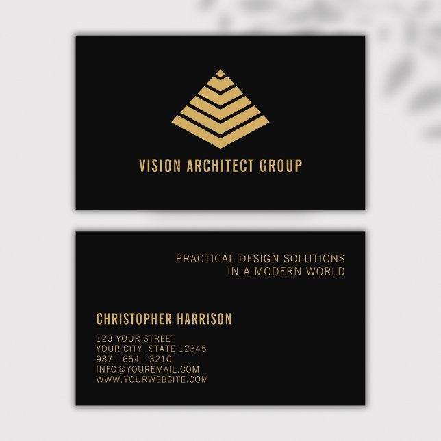 Arkitekt Modern Minimal svart Guld-pyramid Visitkort (Skapare uppladdad)