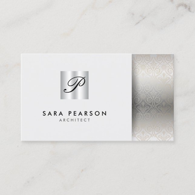 Arkitekt ProfessionalSkills SilverDamask Monogram Visitkort (Framsida)