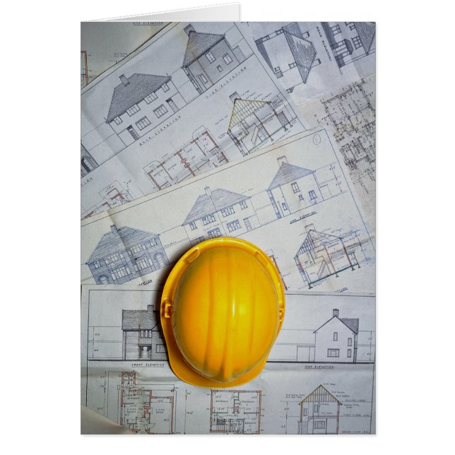 Arkitektens tak och ritningar hälsningskort (Framsidan)