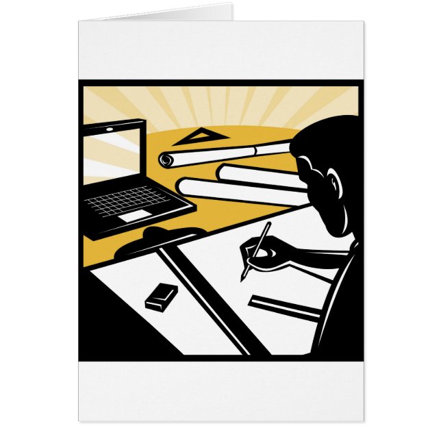 arkitektonisk ritare på arbetsskissningarkitekten hälsningskort (Framsidan)