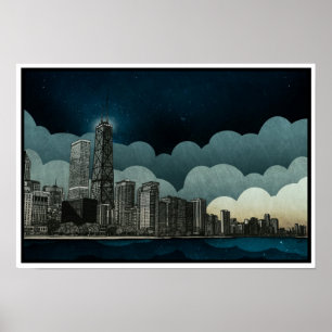 Arkitektonisk teckning för Chicago horisont Poster