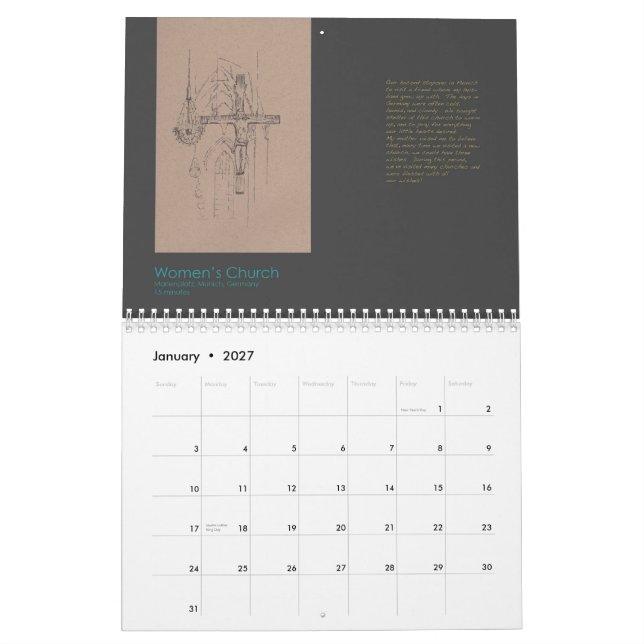 Arkitektoniskt skissar kalendern 2012 vid Janejira Kalender (Jan 2027)