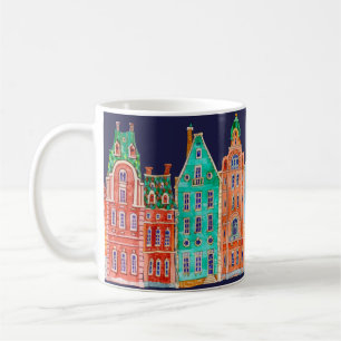 Arkitektoniskt sömlöst gräns mönster på mörk bl kaffemugg