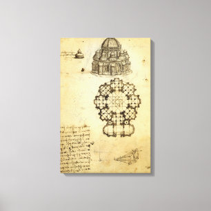 Arkitekttatedralstudie av Leonardo da Vinci Canvastryck