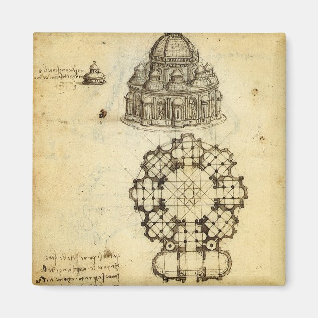 Arkitekttatedralstudie av Leonardo da Vinci Magnet (Framsidan)