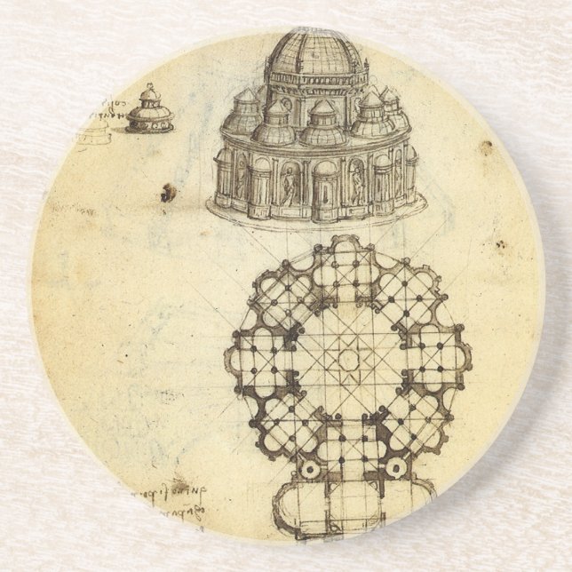 Arkitekttatedralstudie av Leonardo da Vinci Underlägg Sandsten (Framsidan)
